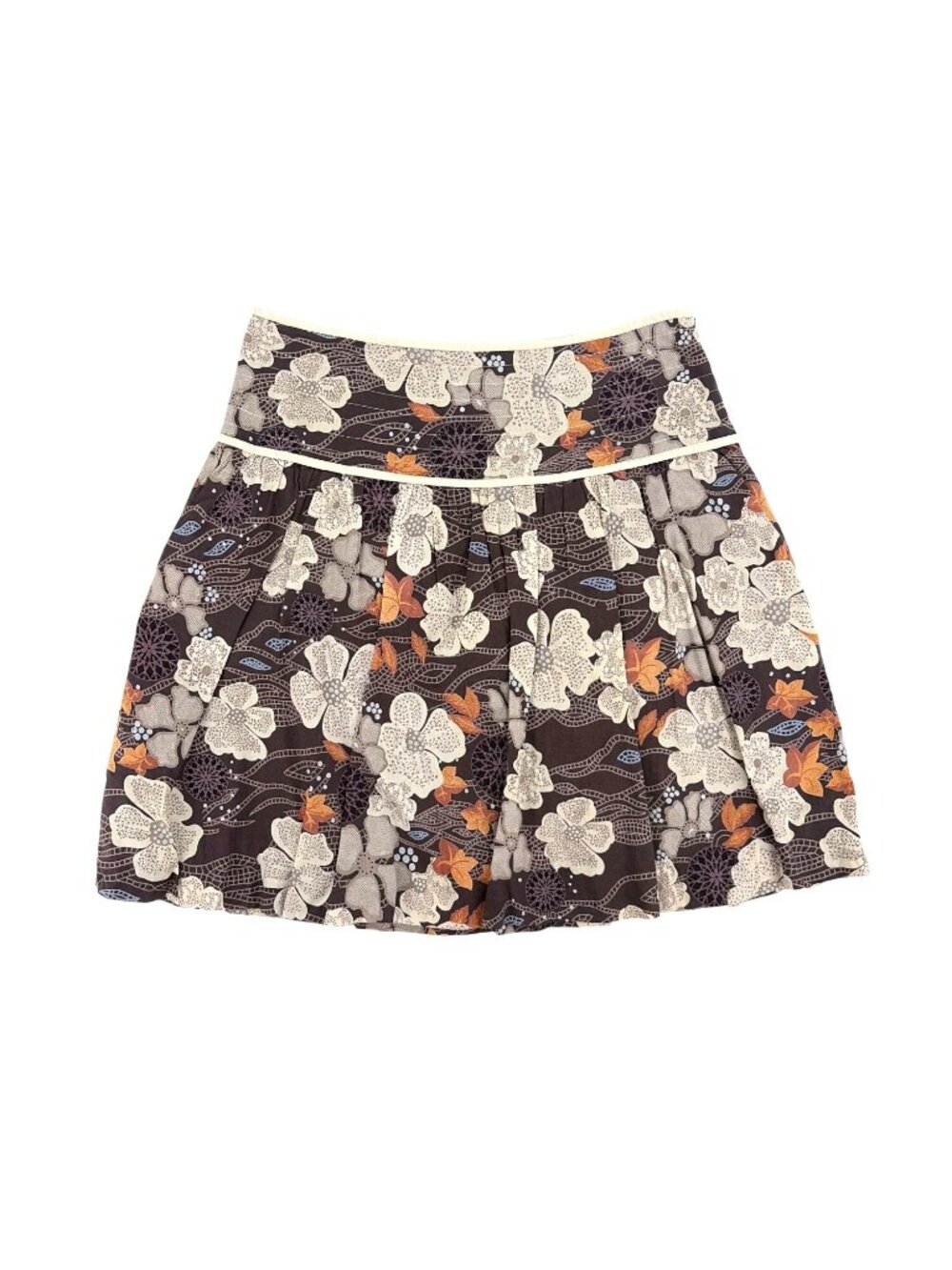 Y2K Delias Floral Pleated A-Line Skirt 100% Cotton Lined Womens Size 7/8 Retro